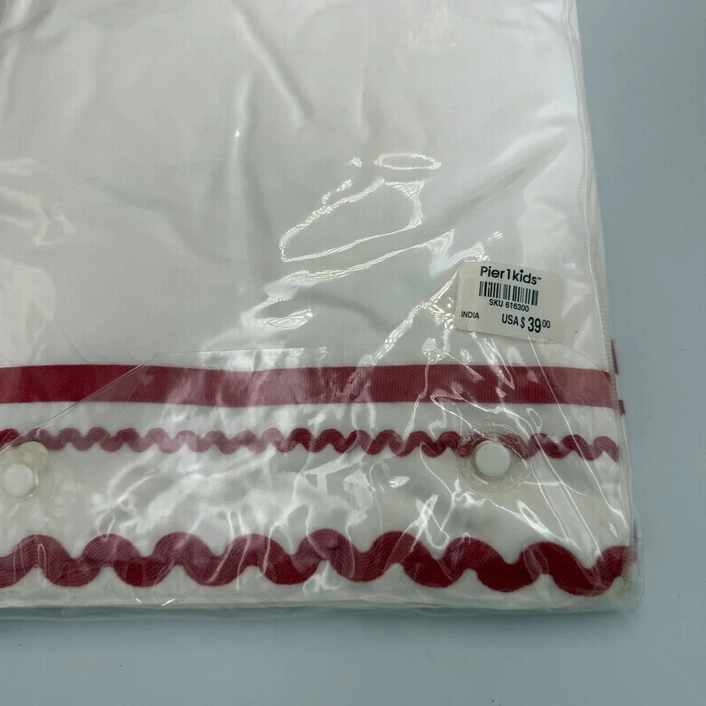 Pier 1 Kids Ric Rac Curtain Set 2 Panels 42x84 1 Valance 88x18 White Red 616301